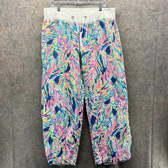 Lilly Pulitzer The Beach Pants Womens XL Multicolor Tropical Print Drawstring - Picture 1 of 12